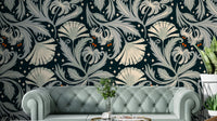 Vintage Botanica Midnight Black floral wallpaper detail

