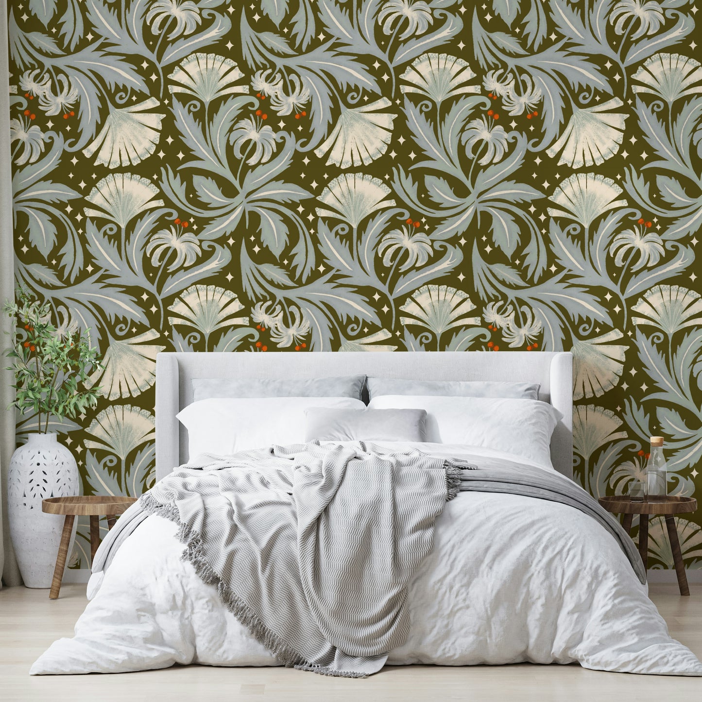Heritage Revival vintage botanica wallpaper in olive bronze

