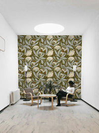 Vintage floral wallpaper with olive and bronze colors


