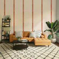Terracotta and beige wallpaper with boho golden stripe pattern

