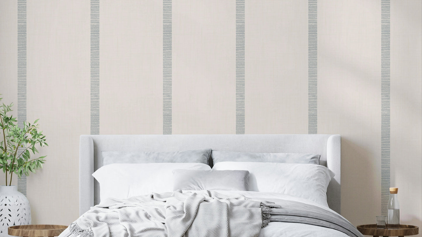 Boho golden harmony stripes on beige soft grey wallpaper

