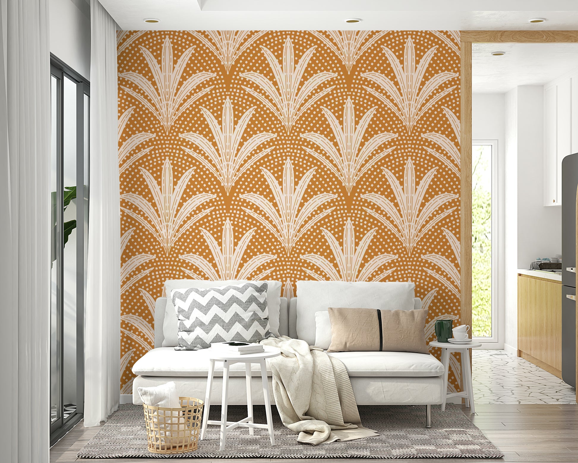 Caramel brown palm wallpaper for rustic boho decor

