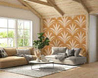 Palm radiance wallpaper with caramel rustic vibes


