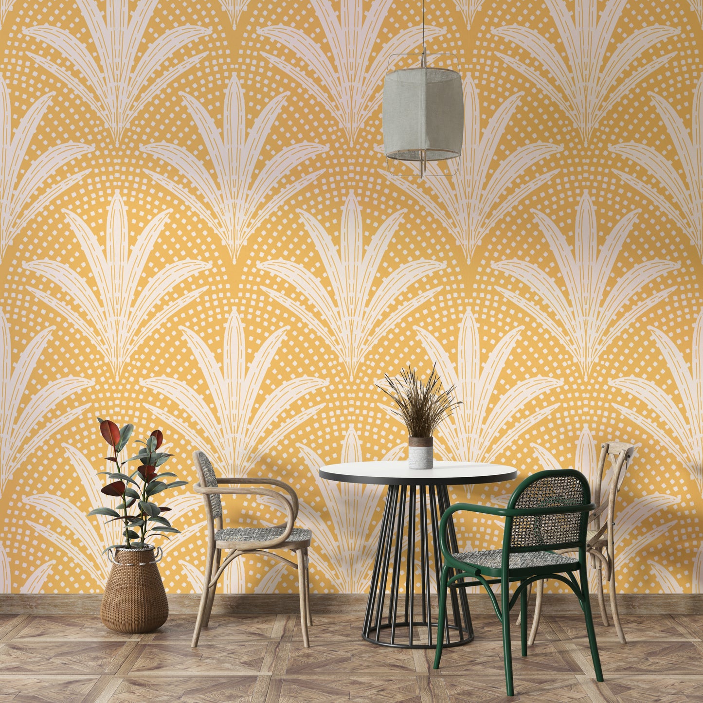 Palm radiance wallpaper with rustic golden hues


