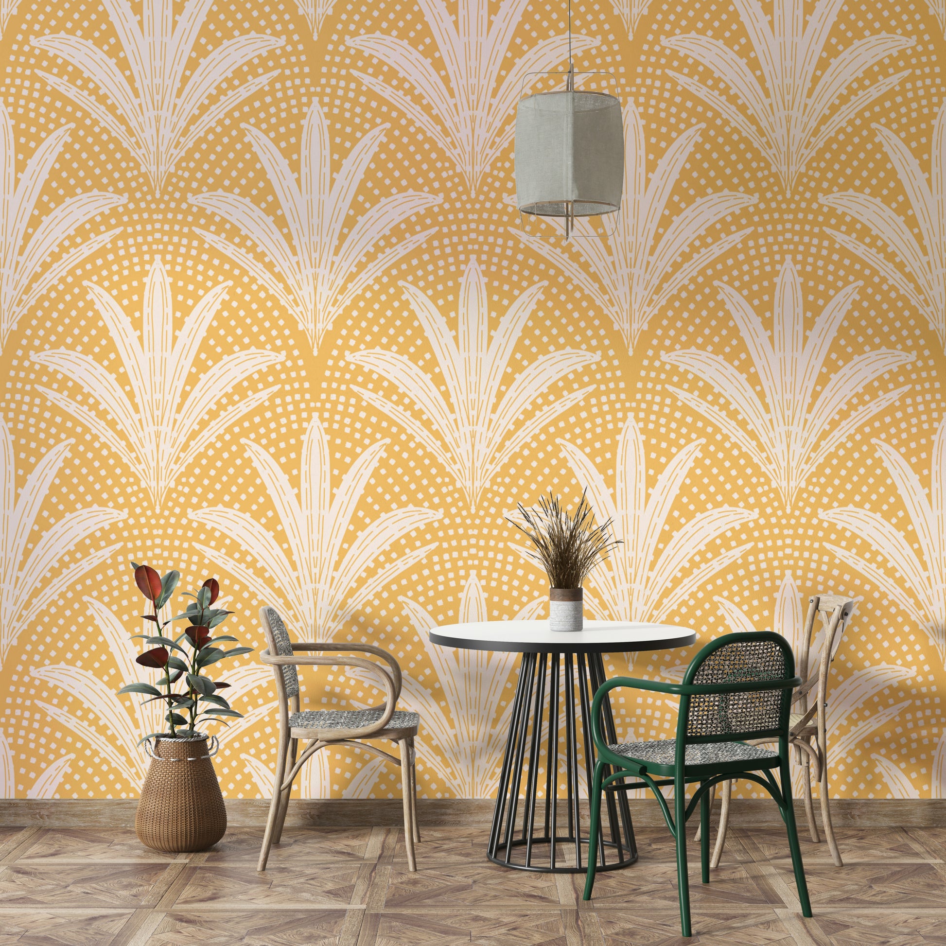 Palm radiance wallpaper with rustic golden hues

