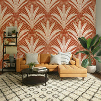 Rustic palm radiance wallpaper in terracotta hues

