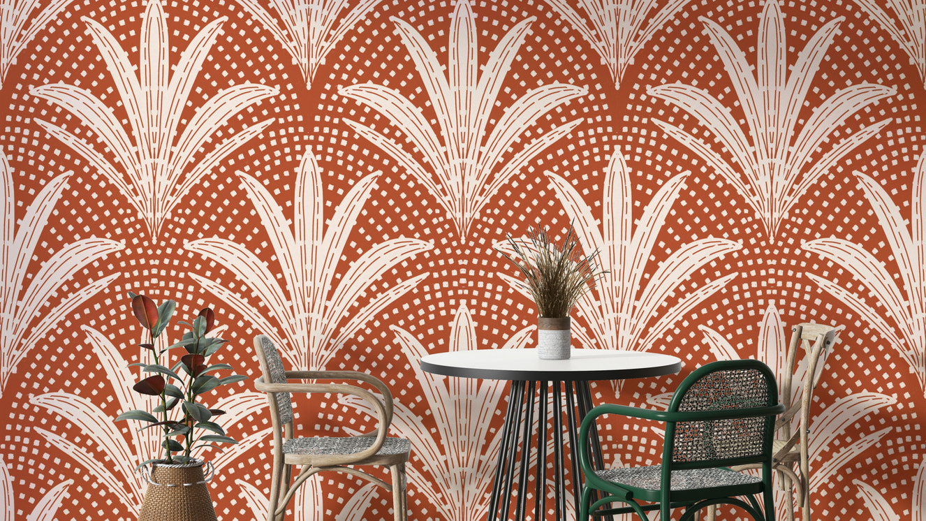Boho rustic palm leaf terracotta wallpaper pattern

