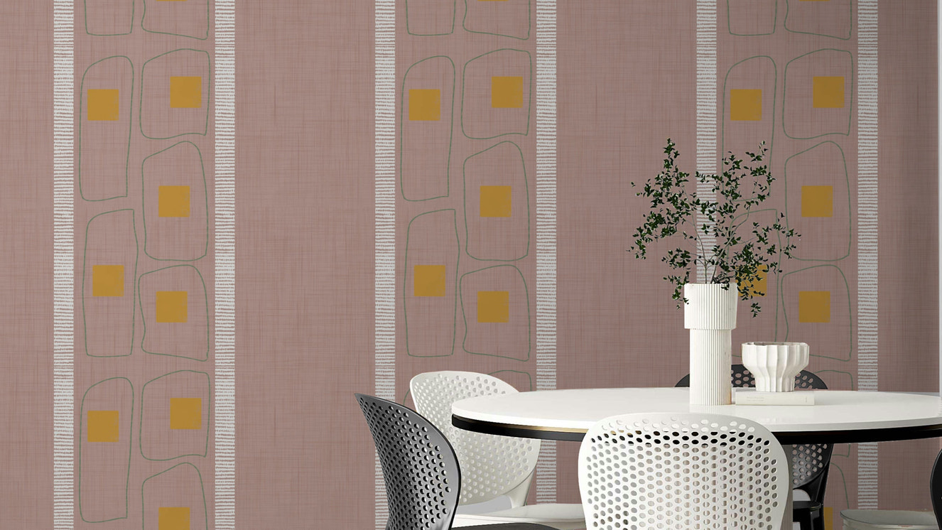 Japandi style wallpaper with mauve frame lines

