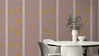 Japandi style wallpaper with mauve frame lines

