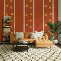 Terracotta wall covering with Japandi-inspired frame lines

