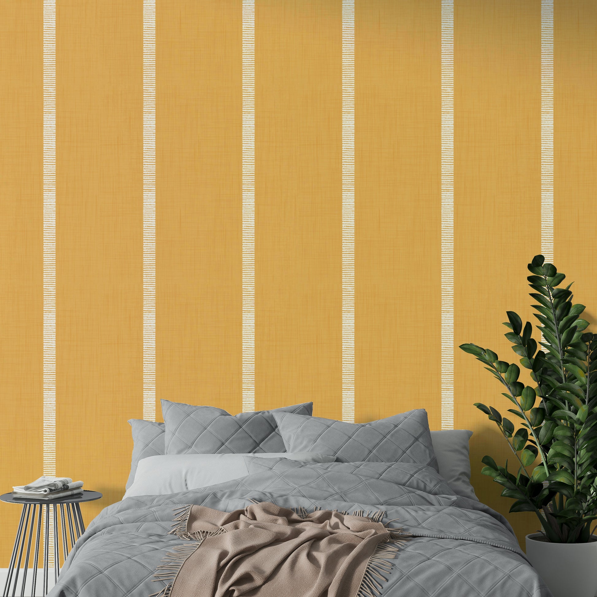 Bedroom ocher stripe mural

