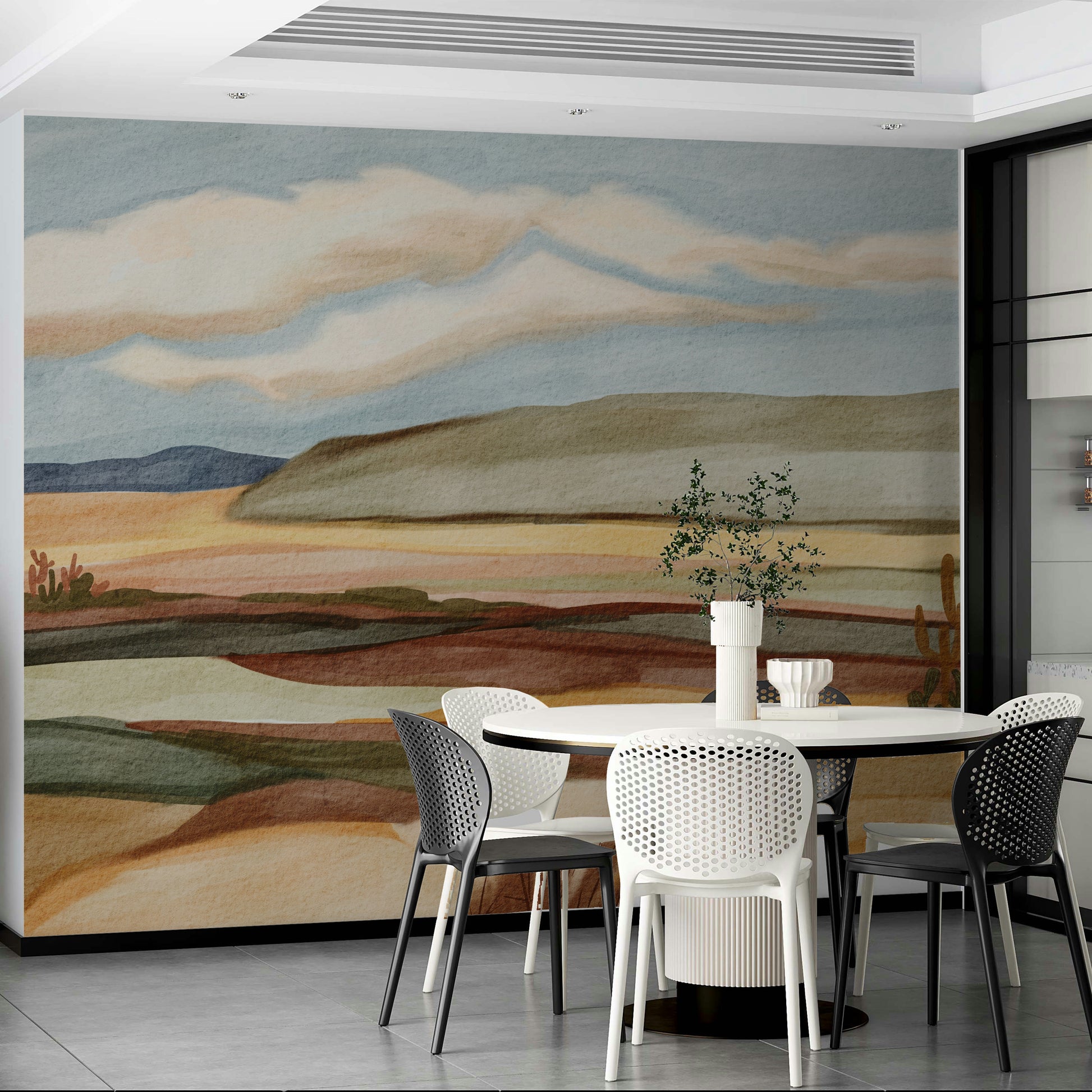 Mural wallpaper with soft dune-inspired lines

