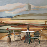 Living room styled with sand-toned wallpaper

