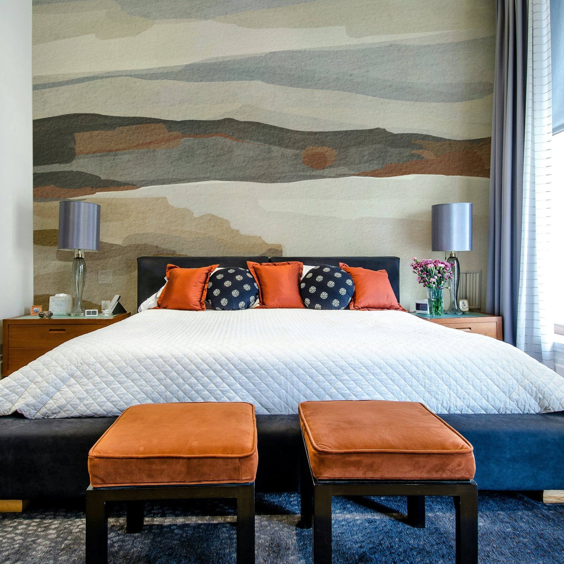 Layered mountain wall mural for modern homes

