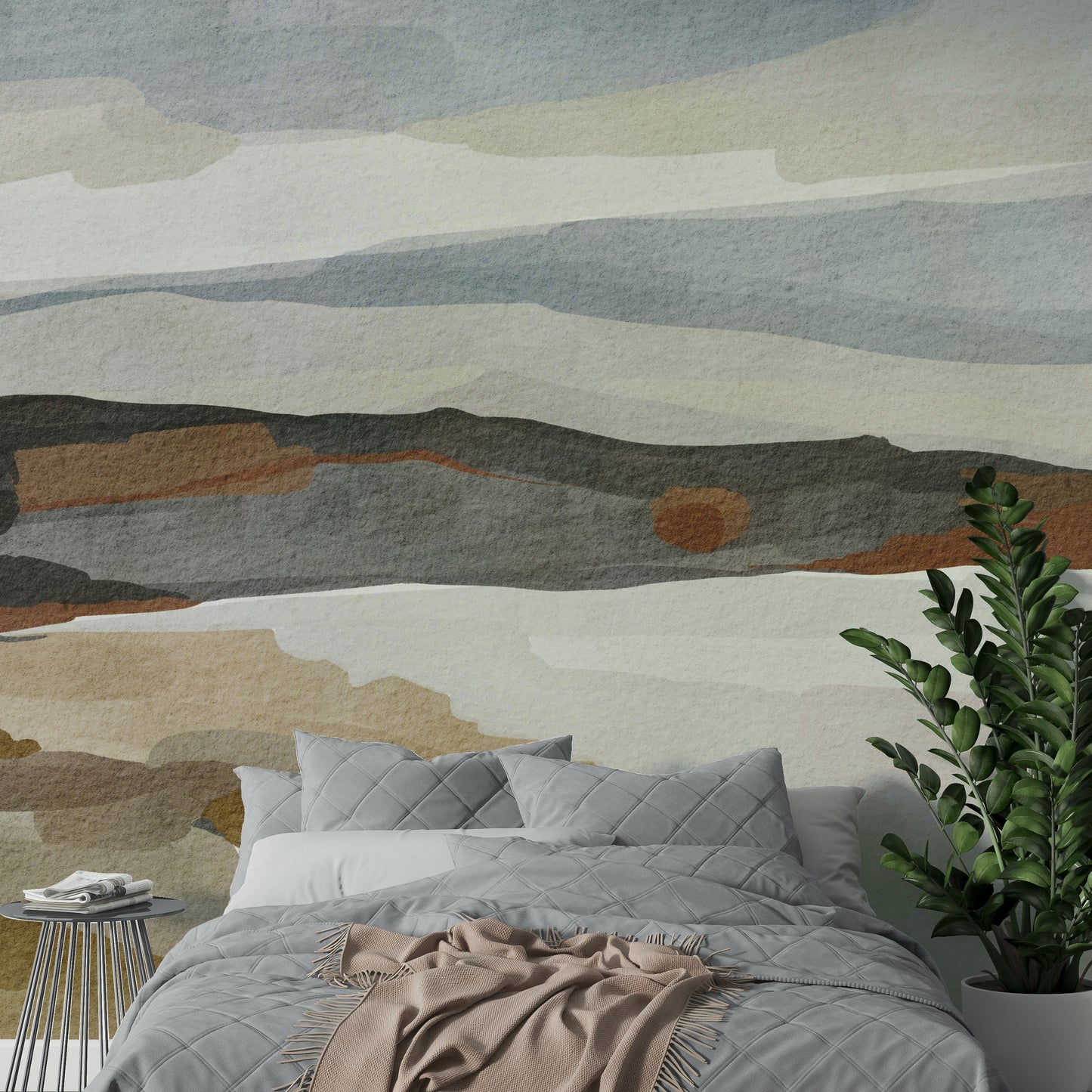 Artistic mountain wallpaper in muted colours

