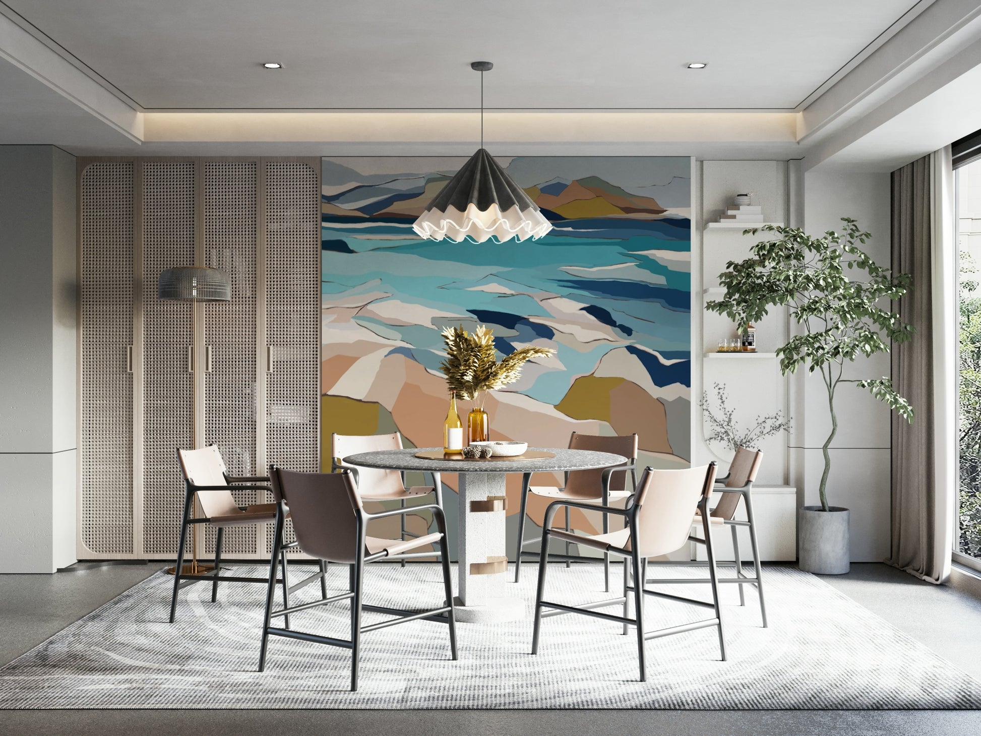 Modern seaside abstract mural

