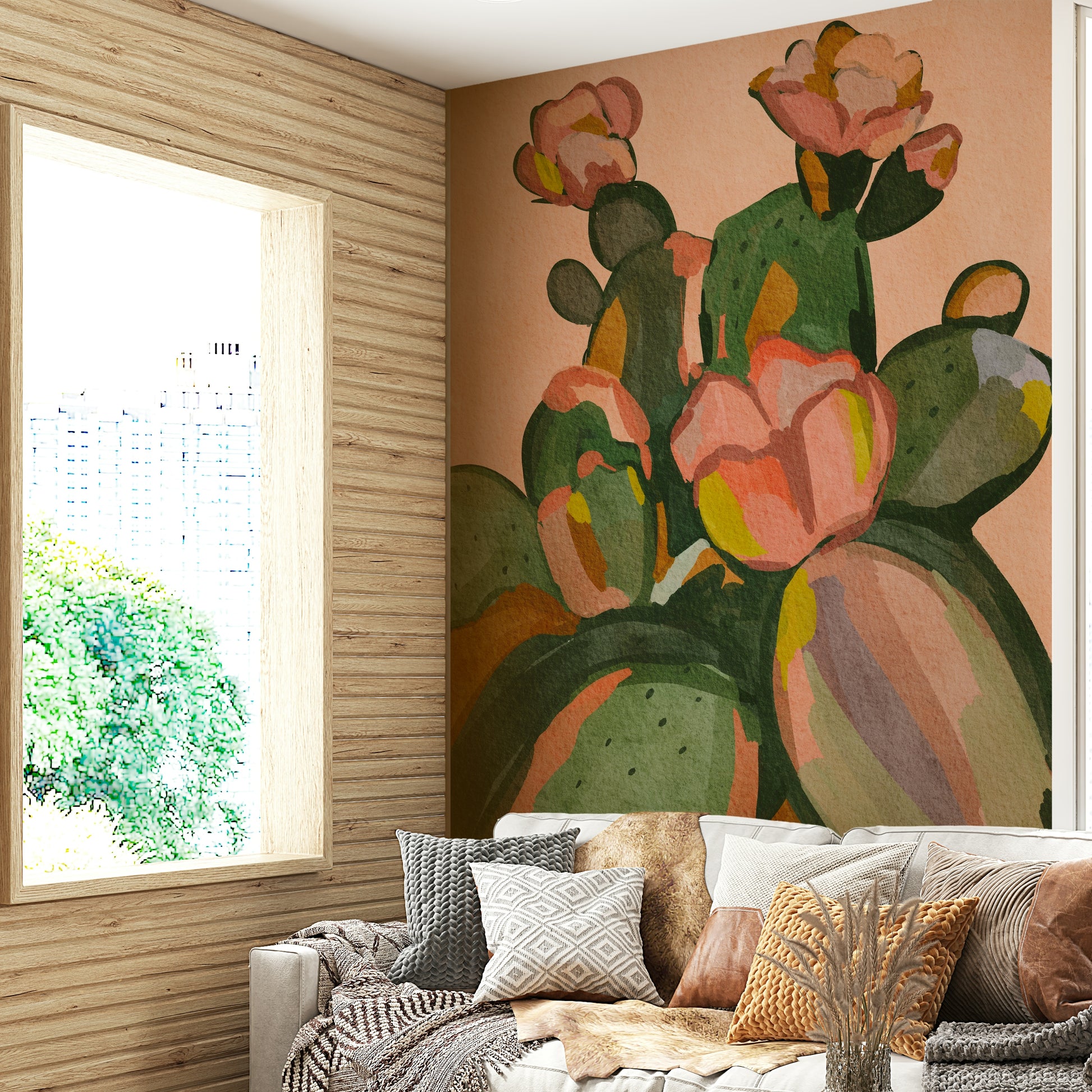 Bedroom cactus blossom mural

