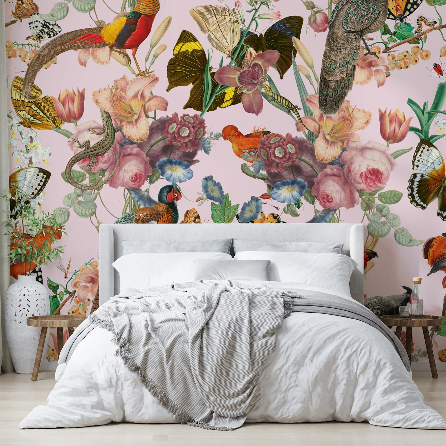 Abstract wall mural with dynamic shapes and a colorful palette.

