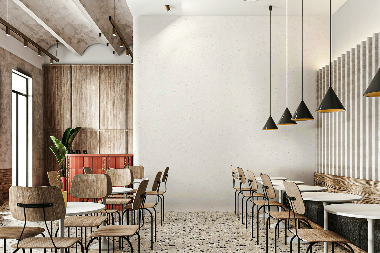 Close-up of Opal Mirage terrazzo wallpaper detailing soft colors

