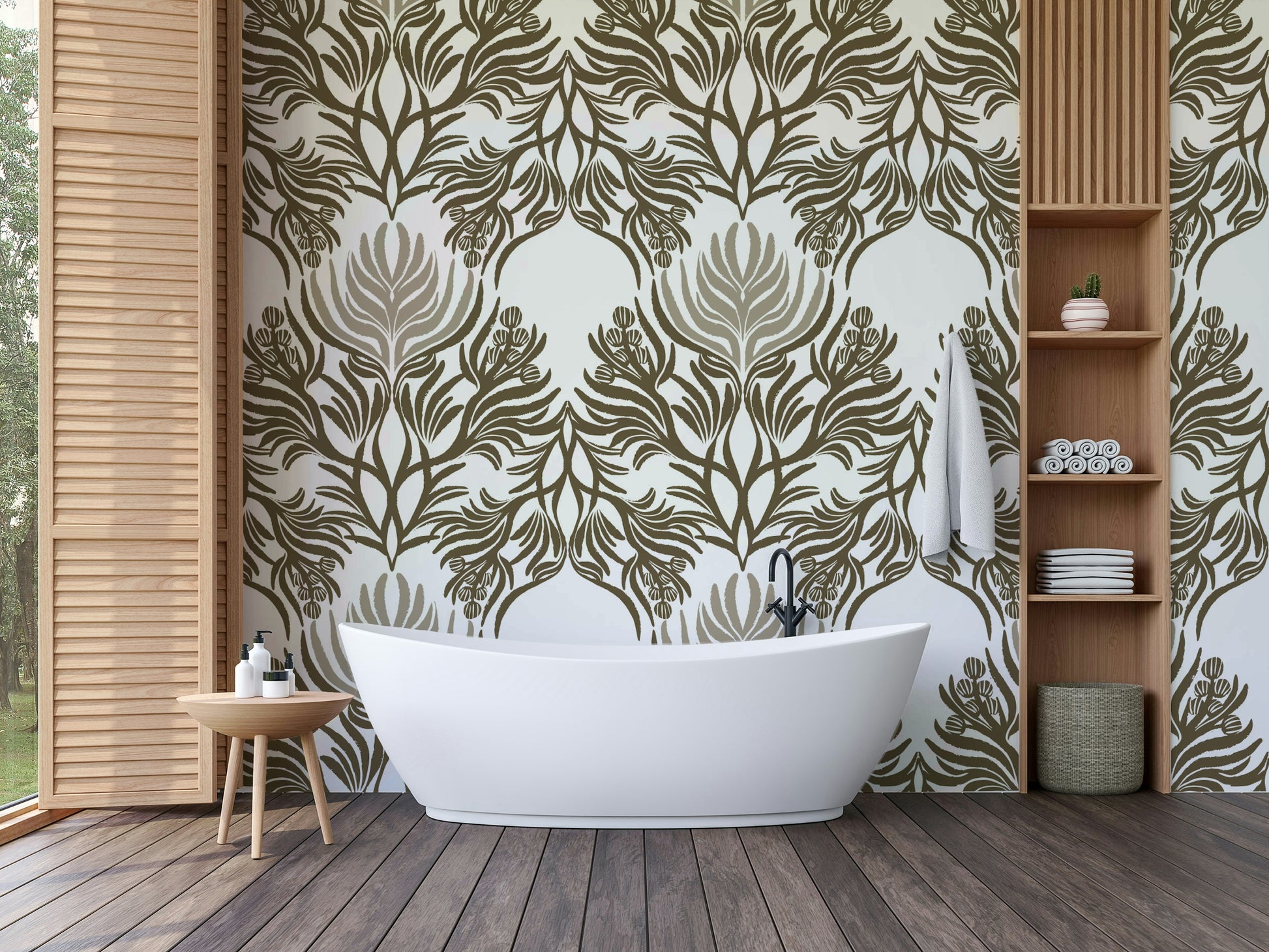 Structured leaf wallpaper for walls in living room

