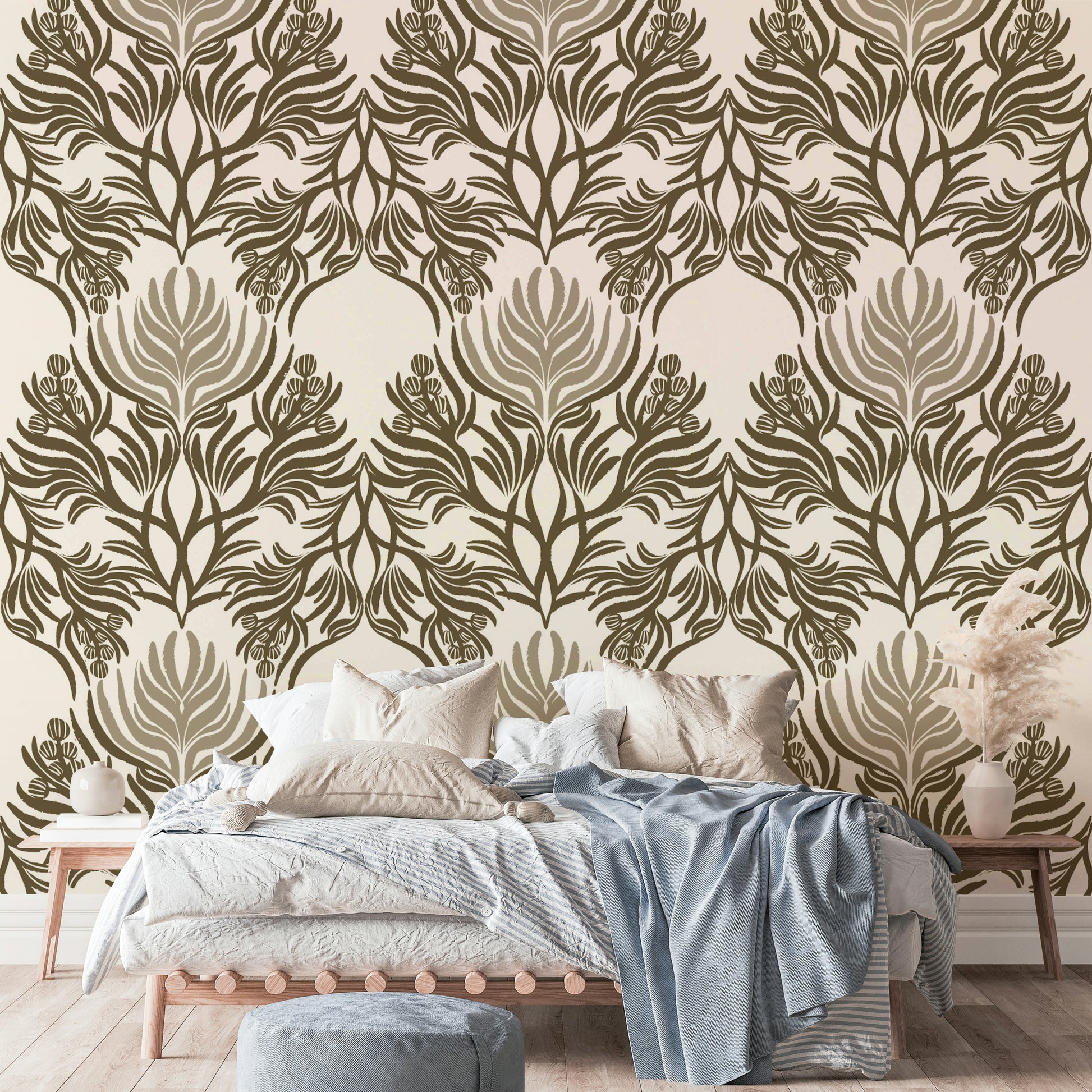 Botanical wall mural with earthy patterns

