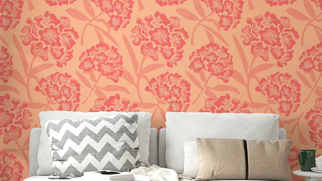 Coral orange floral wallpaper

