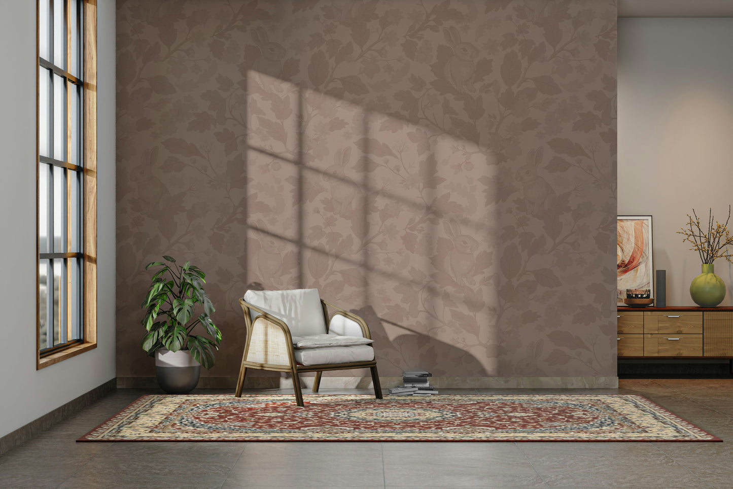 Vintage-style wallpaper in soft blush finish

