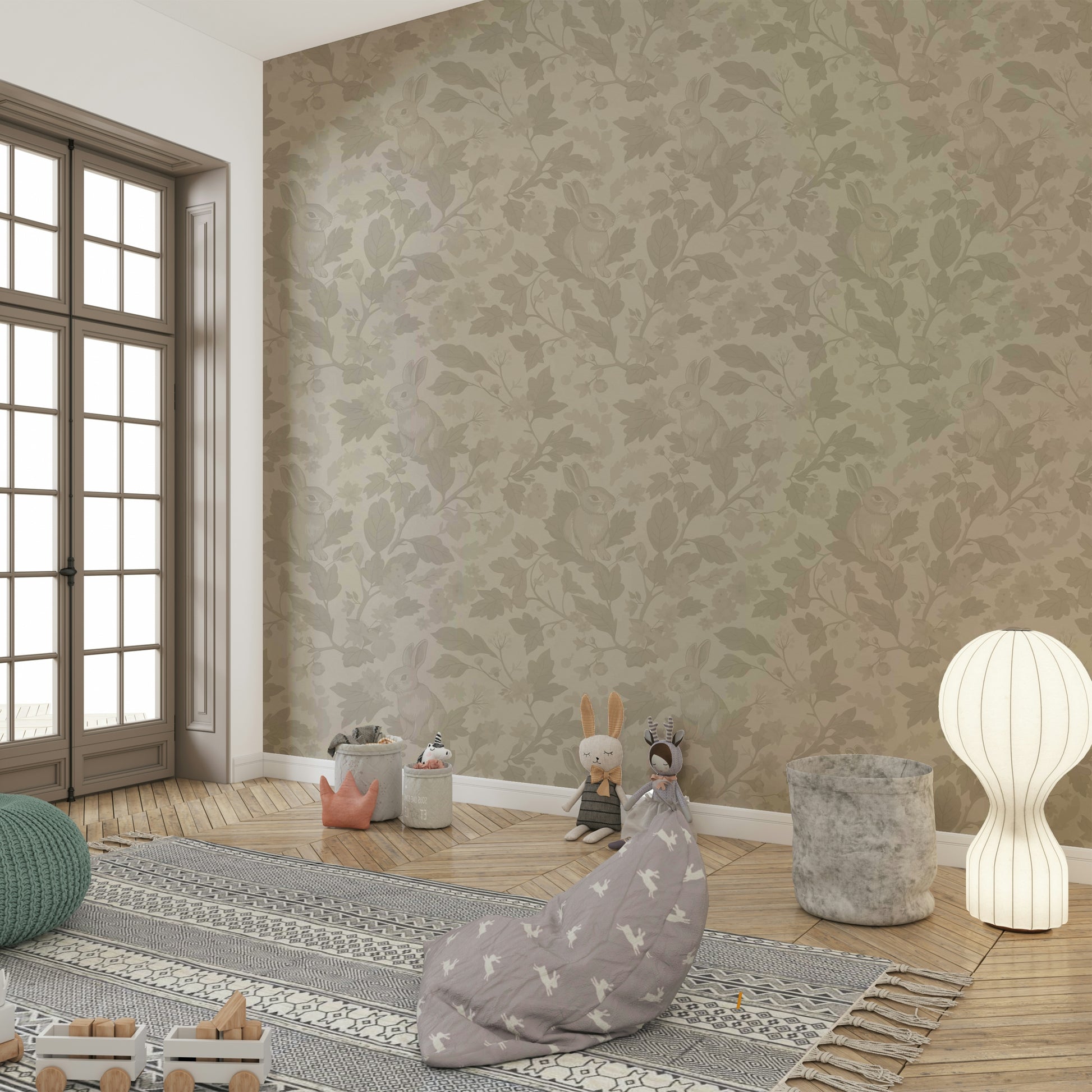 Classic beige mural wallpaper with subtle texture

