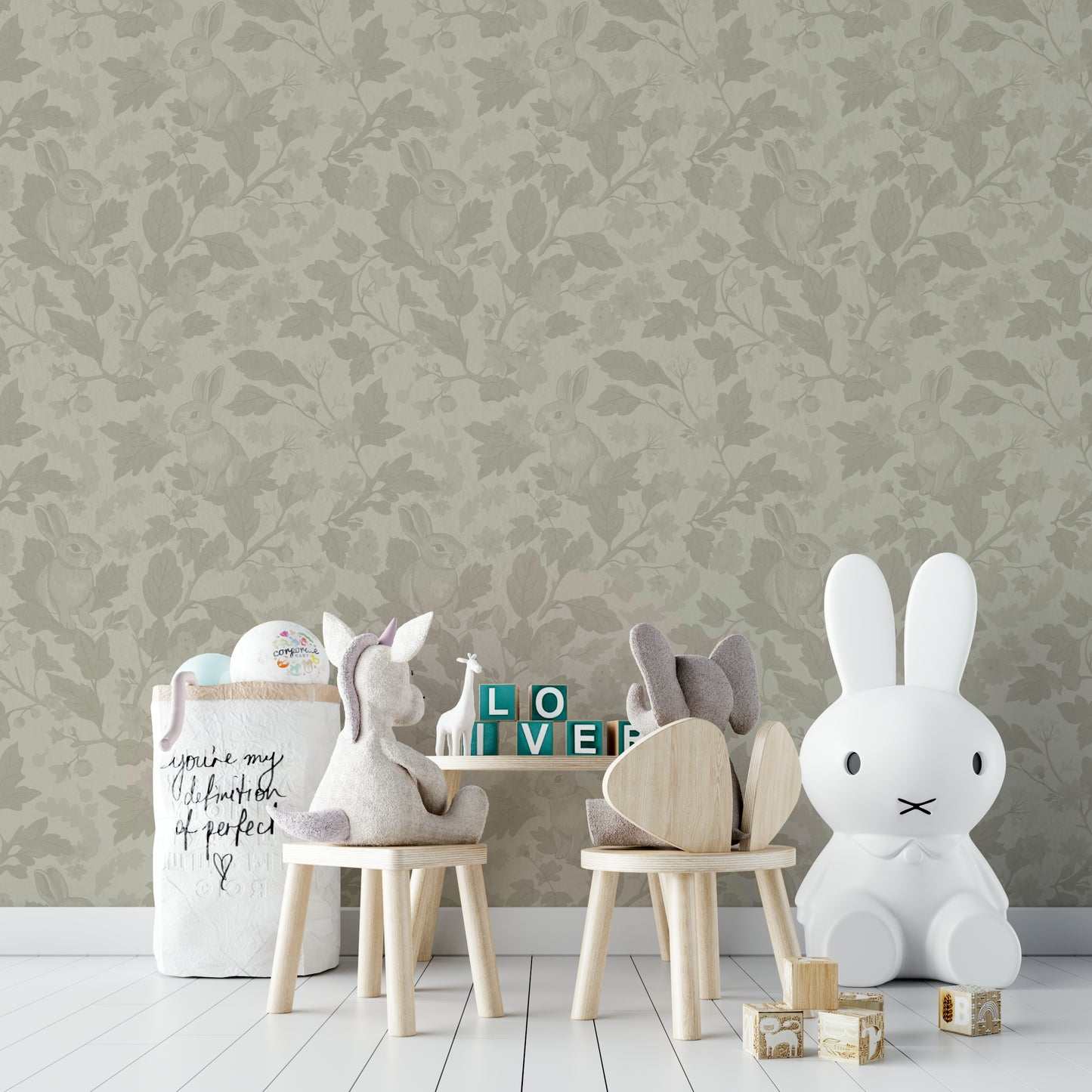 Neutral wall mural wallpaper for cozy living room

