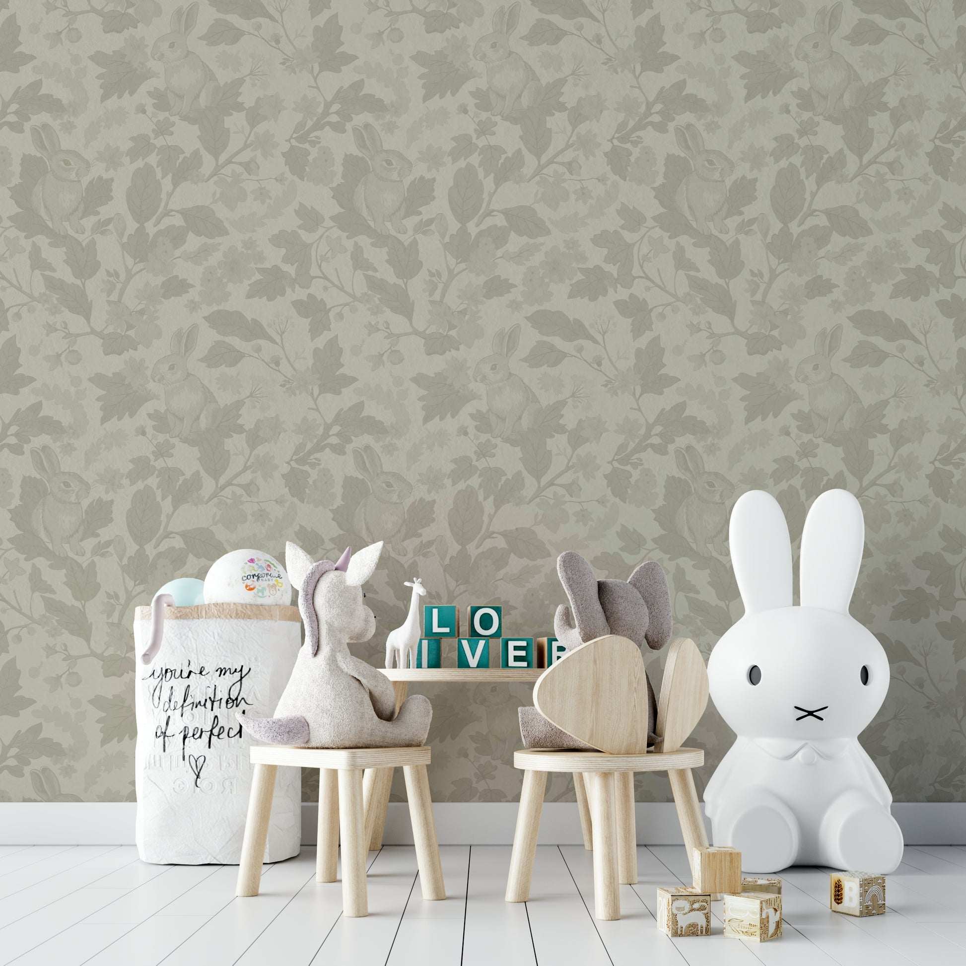 Neutral wall mural wallpaper for cozy living room


