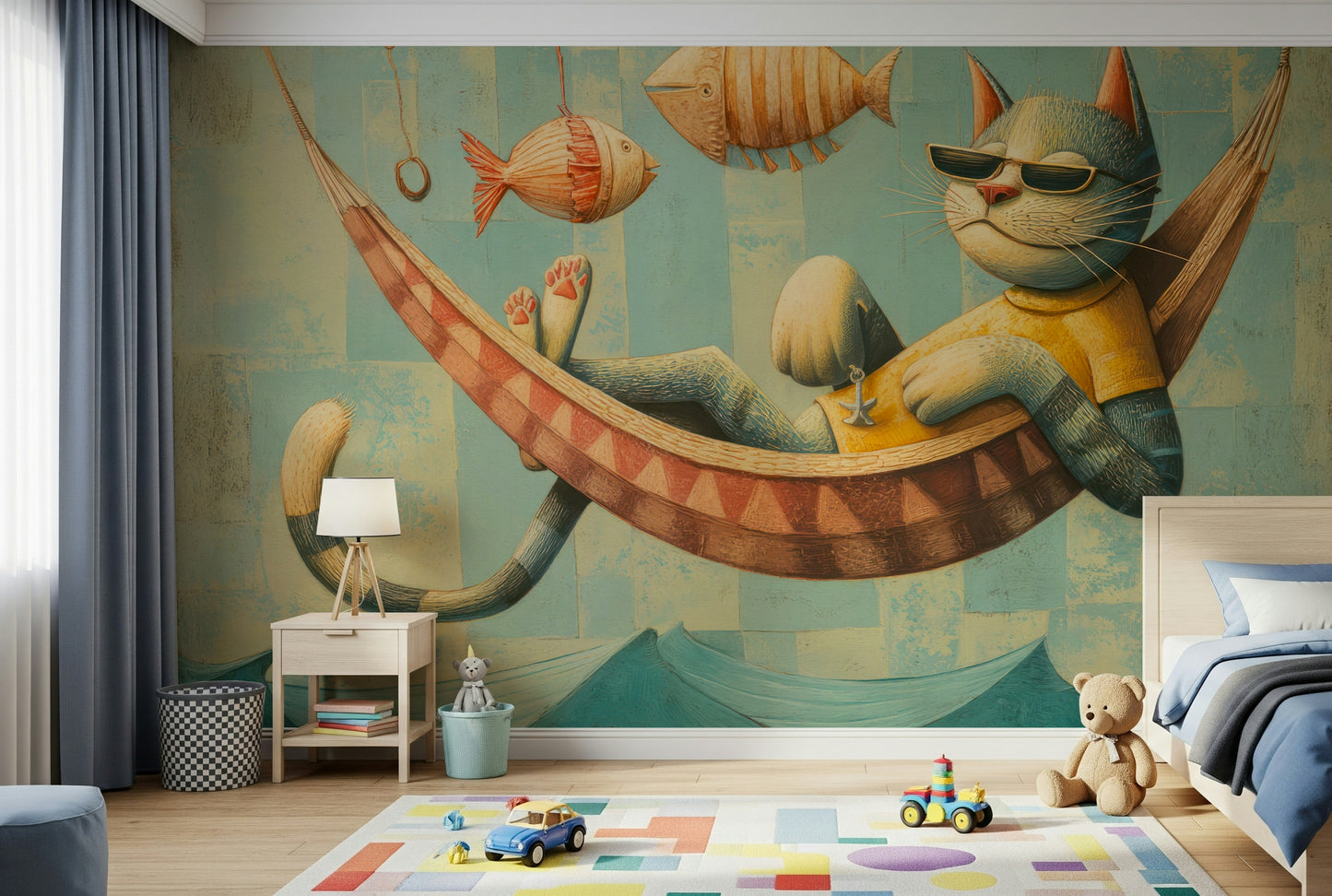 The Cat's Seaside Siesta Wall Mural