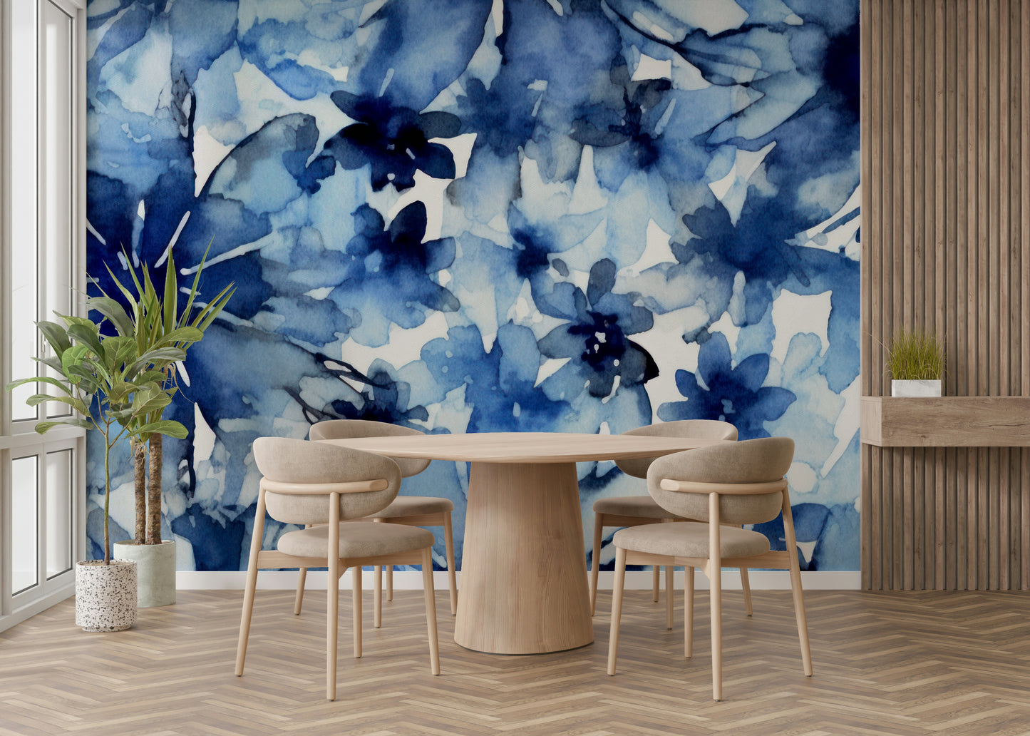 Deep blue floral wallpaper

