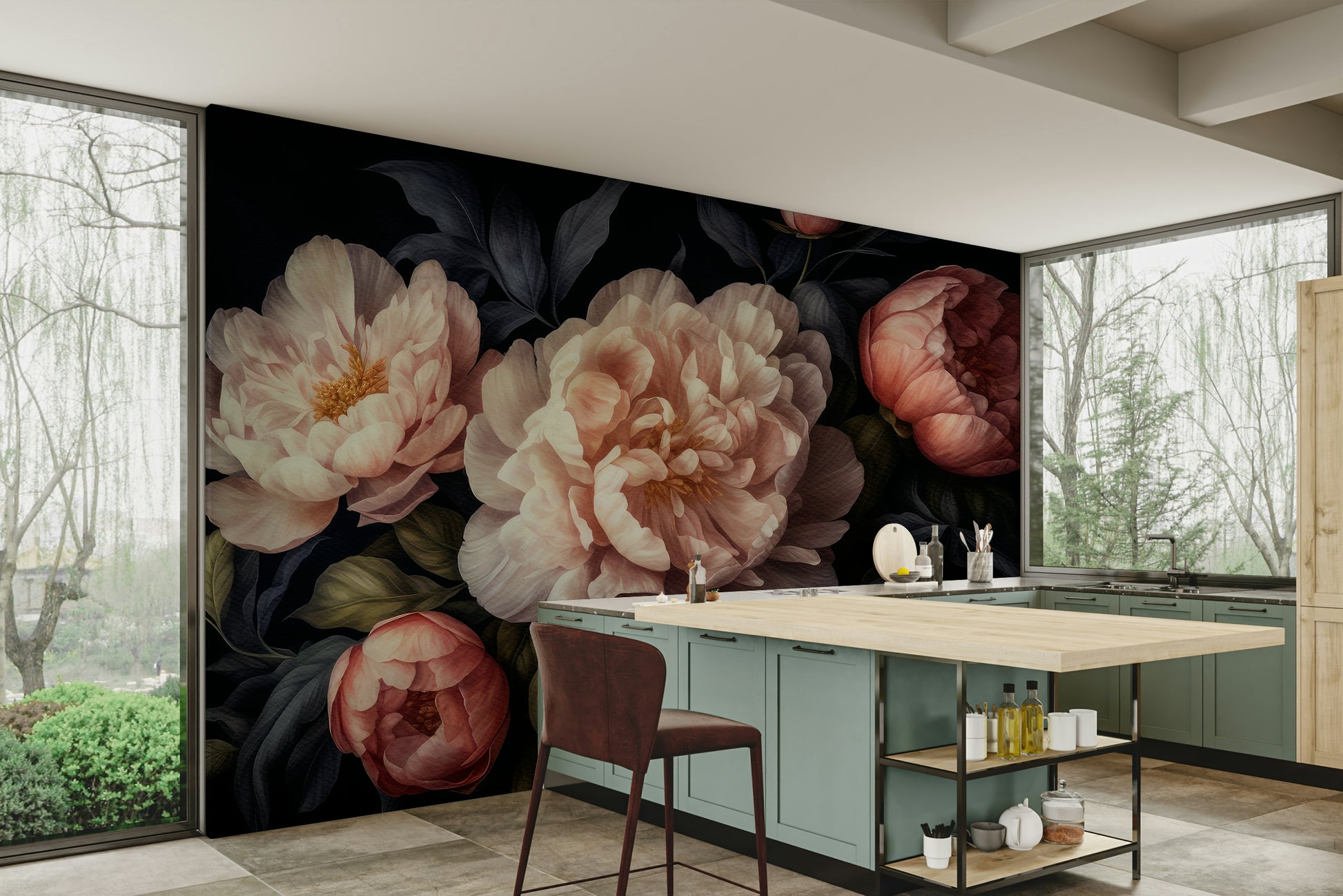 Classic peonies wallpaper for walls

