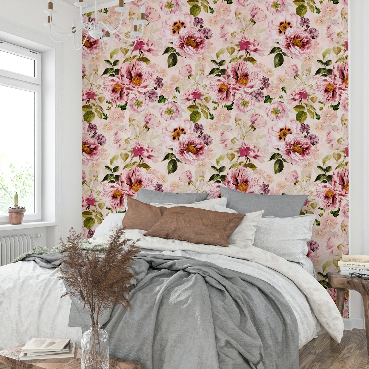 Bold floral wallpaper in dark and moody tones

