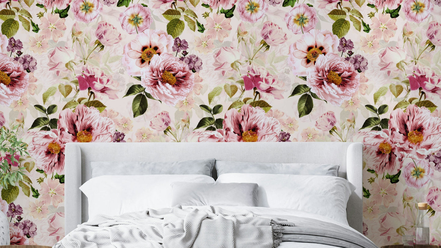 Grandmillennial wallpaper with dark moody florals design

