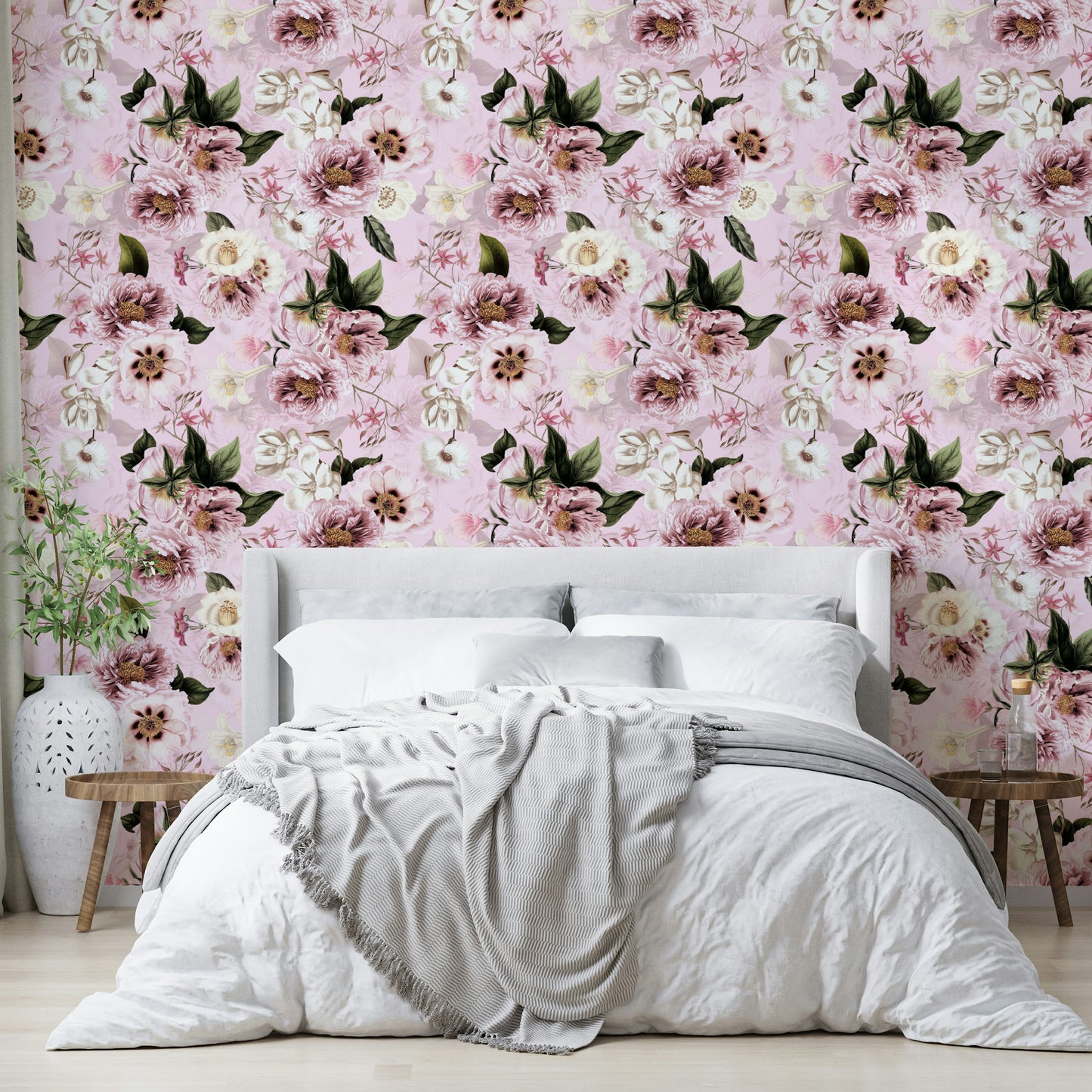 Heritage style floral wallpaper with grandmillennial flair

