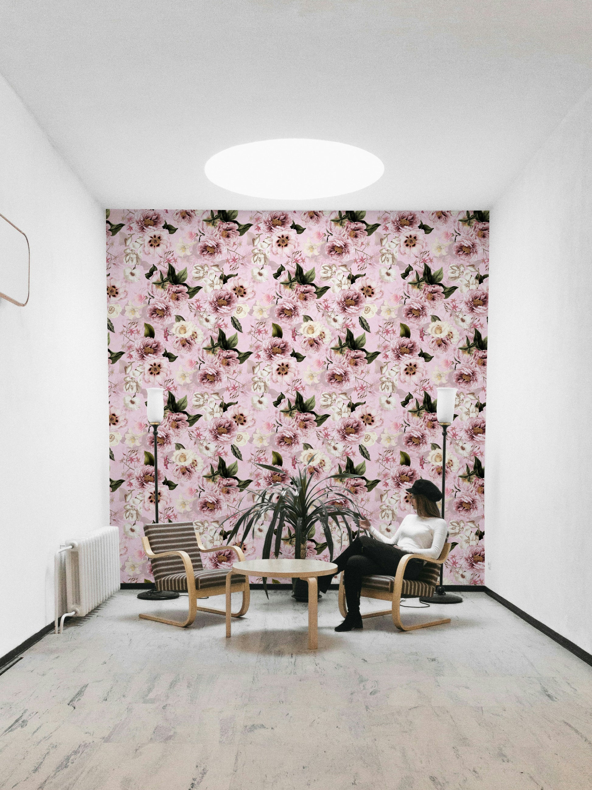 Heritage floral wallpaper with dramatic blush peony prints

