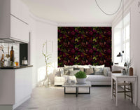 Grandmillennial floral wallpaper in dramatic dark tones

