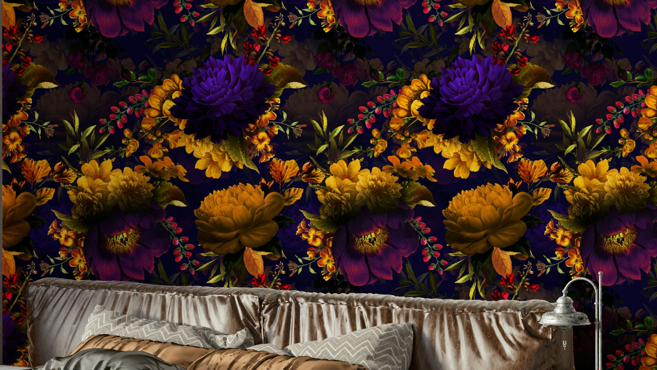 Dark floral Grandmillennial wallpaper with Gothic design

