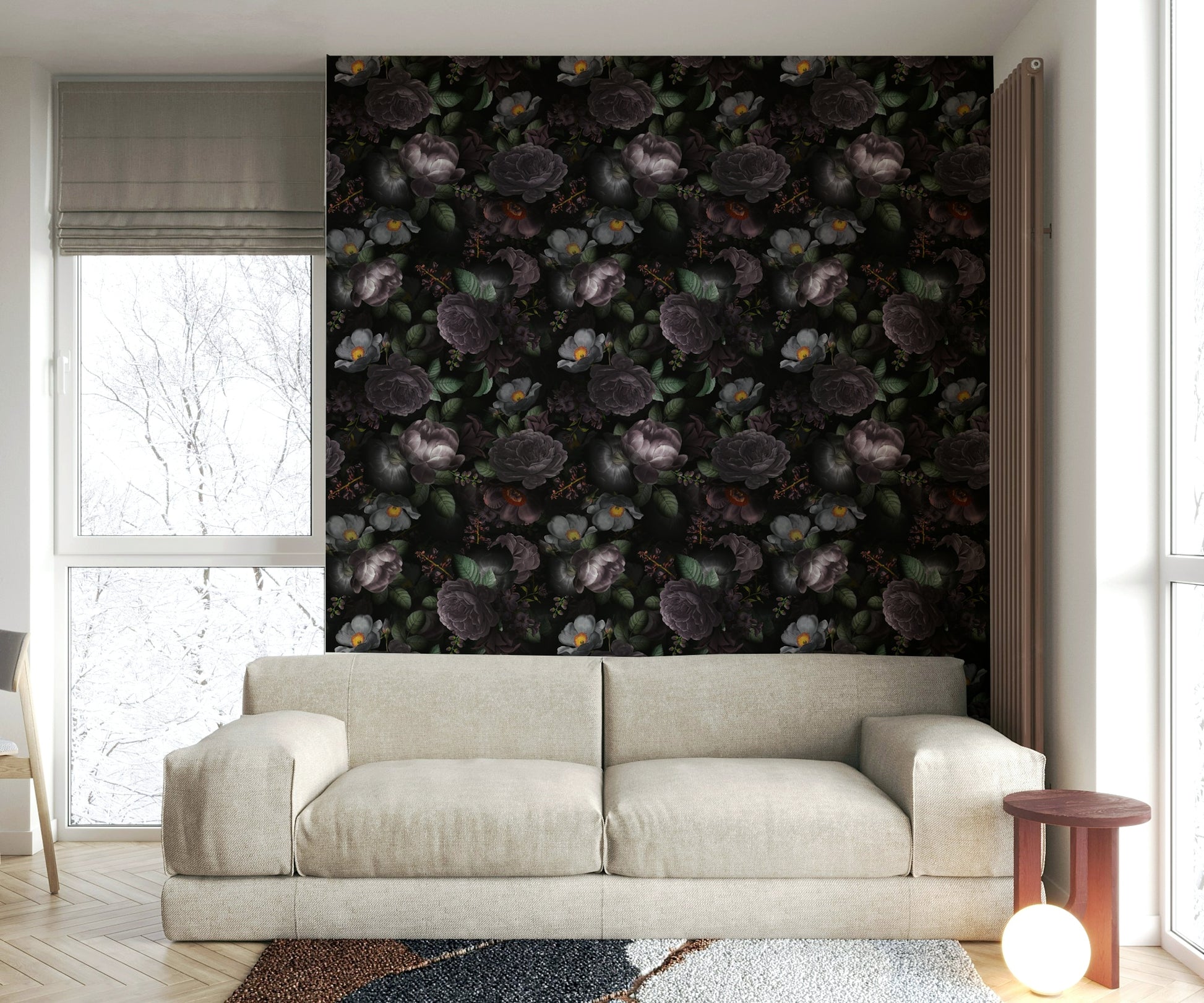 Dark, moody floral patterns in wallpaper for a statement wall

