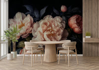 Vintage gothic dark peonies mural for a bold home statement.

