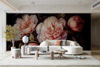 Grandmillennial dark floral wall mural bringing bold glamour.

