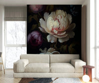 Gothic-inspired floral mural wallpaper adding depth to walls.

