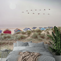 Sandy Shore Escape mural with waves and sand for a serene ambiance.

