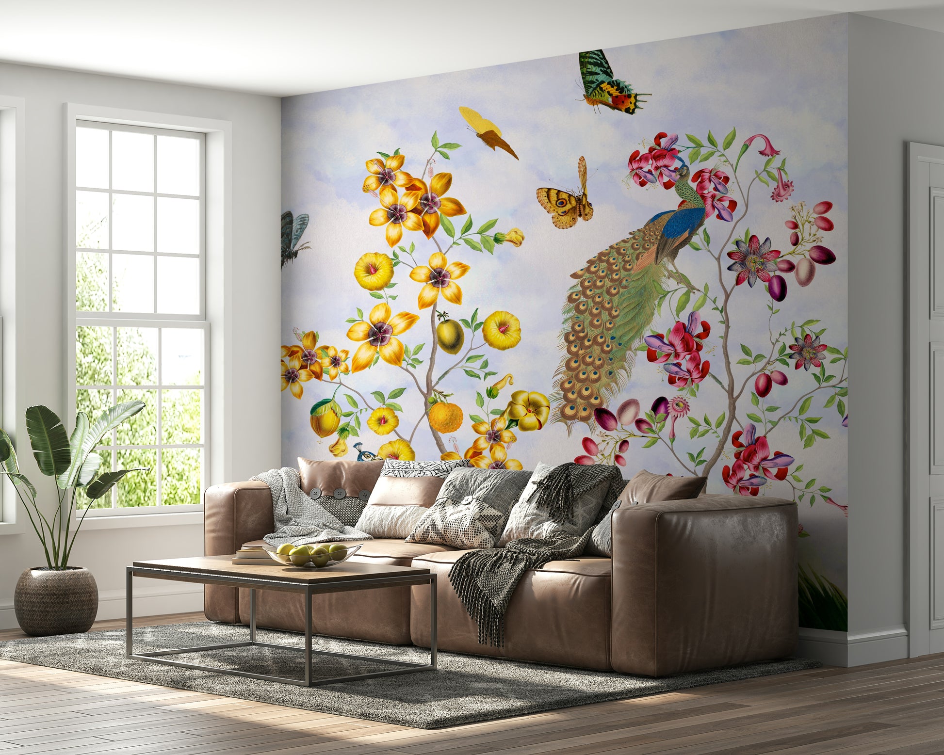 Nature-inspired vintage peacock wall mural for luxurious décor.


