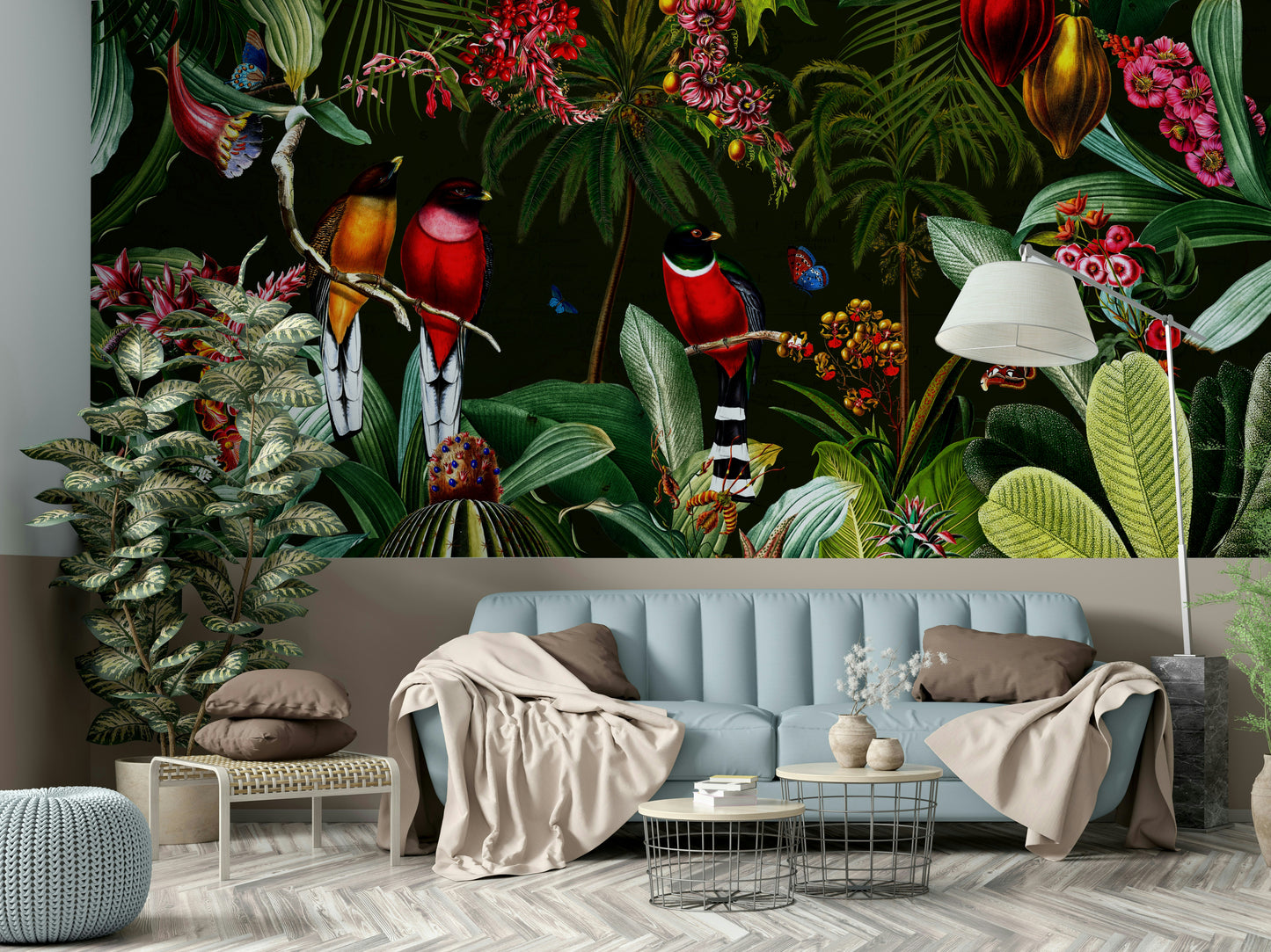 Exotic tropical vintage mural for a peaceful home vibe.


