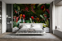 Timeless vintage tropical mural wallpaper with starry sky.

