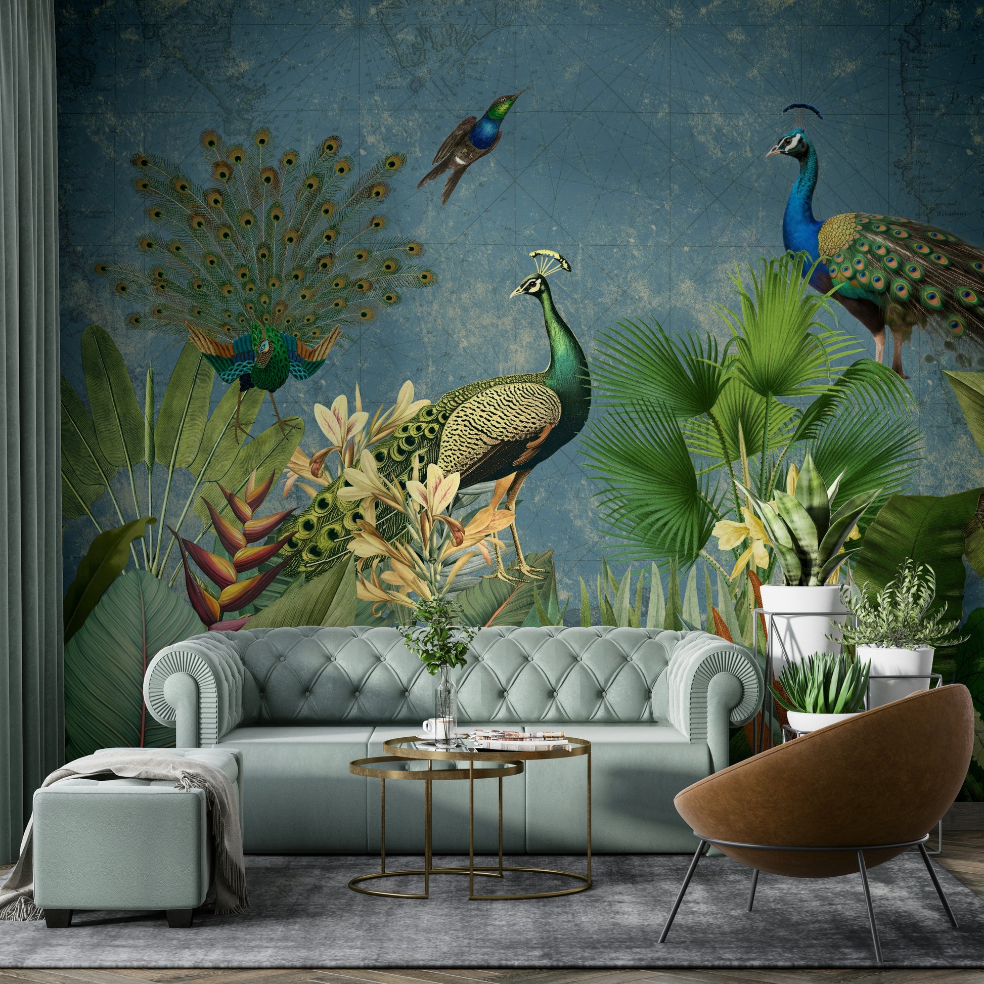 Majestic peacock wall mural with vibrant paradise colors.

