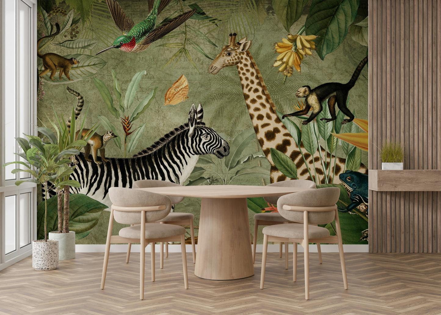 Nature-inspired vintage mural wallpaper for home interiors.

