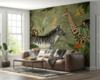 Exotic vintage jungle mural for living room walls.

